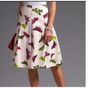 Talbots Skirt‎ Women’s Sz 16 Ivory White w/Green-Pink Butterflies A-Line Pleated